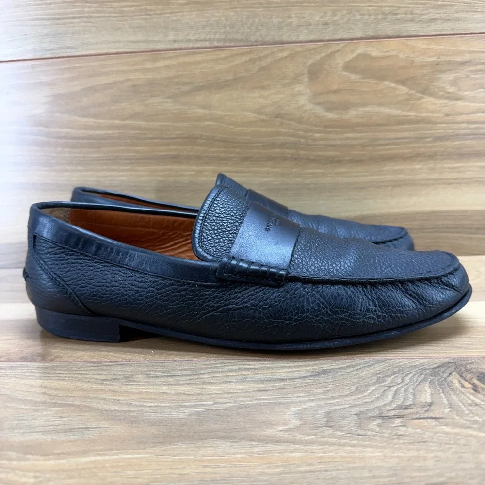 GIVENCHY Moc‎ Toe Loafers Mens EU 43.5 US 10.5 Black Pebble Leather Dress Shoes